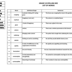 Spelling bee words for sixth graders