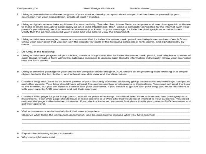 Merit badge cooking worksheet scouts boy badges simply answers worksheets